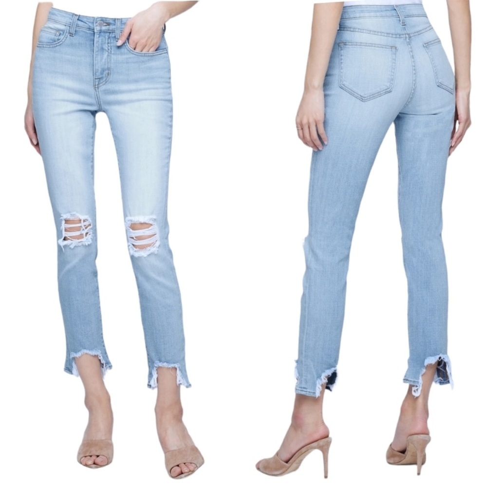 Womens L'agence High Line High Rise Skinny Jean Ripped Knees Raw Hem Lig